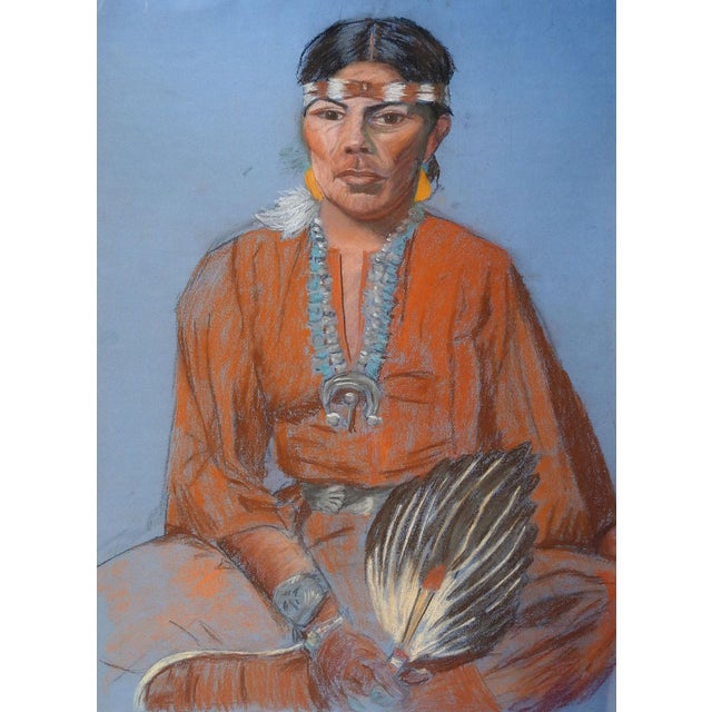 Vintage Pastel Portrait of Native American Man For Sale