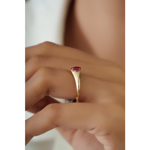 Ruby Red 14k Yellow Gold Prong Set Natural Ruby Ring Size 4 by VRJewels For Sale - Image 8 of 15