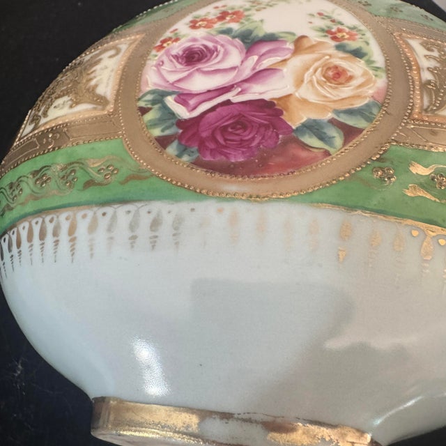 Antique French Porcelain Hand-Painted Pilgrim Flask Vase With Raised Gold Filigree & Roses For Sale - Image 9 of 10