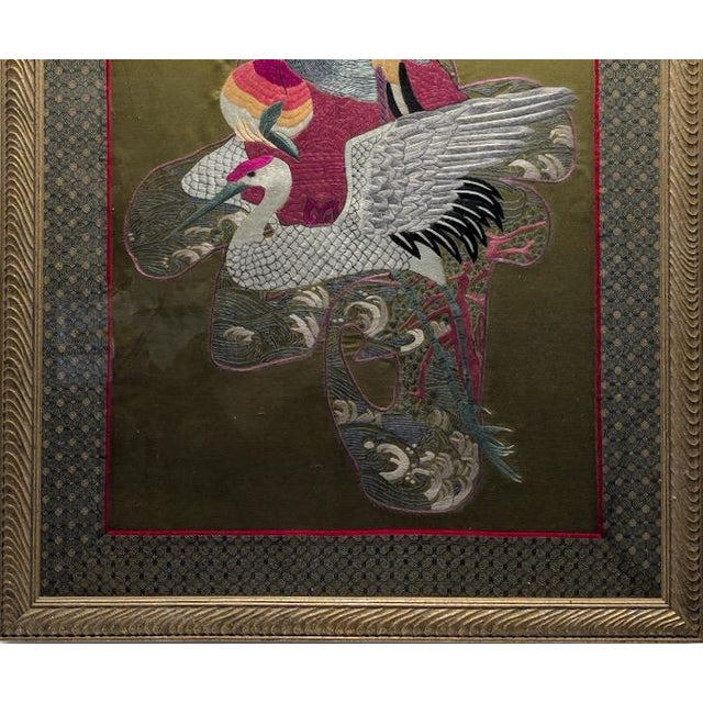 Large Vintage Chinese Silk Embroidery God of Longevity Shou Lao on Crane For Sale - Image 4 of 9