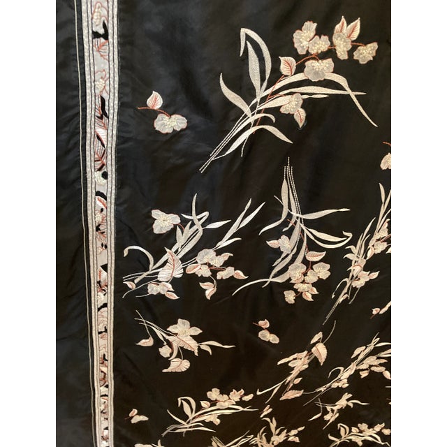 Art Nouveau Floral Embroidered Silk Textile Vintage Wall Hanging For Sale - Image 4 of 16