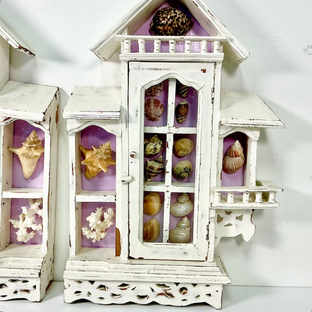 Antique White Vintage Coastal Boho Chic Lavender Ground Beach House Divided Shadowbox Decorative Object, Seashell Collection - A Pair For Sale - Image 8 of 18