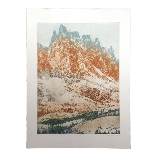 1980s "Echo Pass" Mountain Landscape Etching by Catherine O'Connor For Sale
