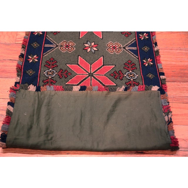 Dark Green Nazmiyal Collection Antique Scandinavian Folk Needlepoint 3 Ft 3 in X 1 Ft 7 In For Sale - Image 8 of 8