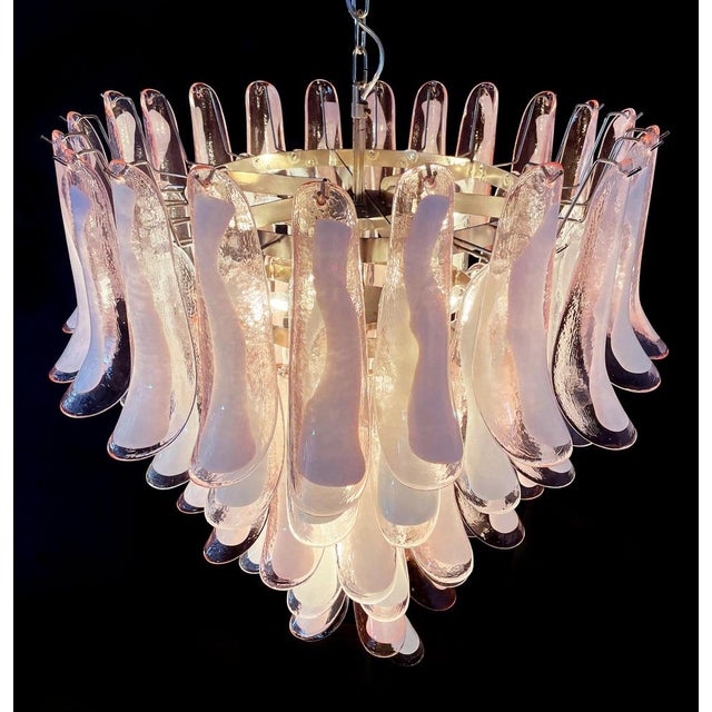 Pink Italian Pink and White Petal Chandeliers, Murano, Set of 2 For Sale - Image 8 of 18