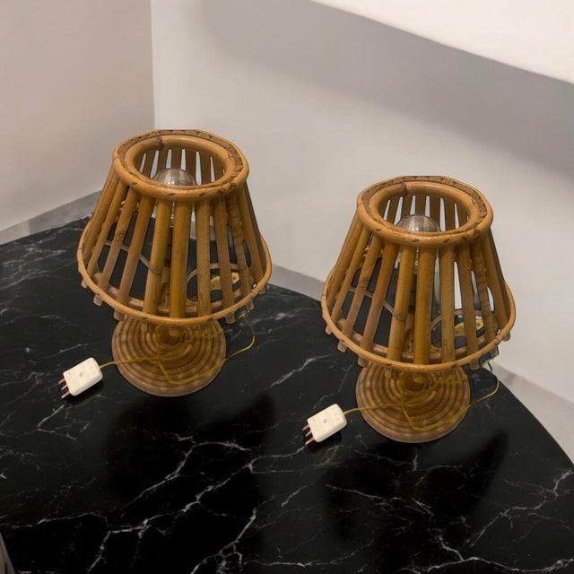 1960s Vintage Rattan Table Lamps, 1960s, Set of 2 For Sale - Image 5 of 6