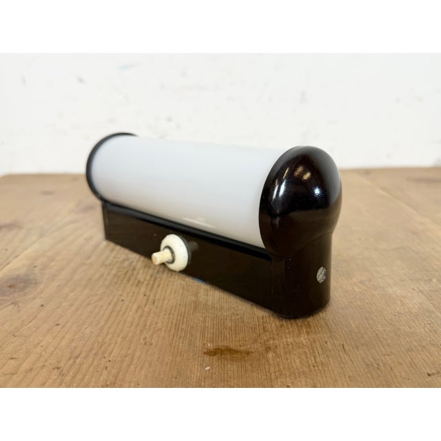 Industrial Industrial Brown Bakelite Wall Light with Milk Glass Shade from Elektrosvit, 1950s For Sale - Image 3 of 12