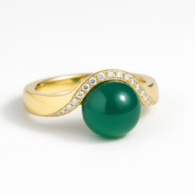 Wave Design Green Onyx and Topaz Ring in Silver, Gold, Size 6 For Sale - Image 9 of 9
