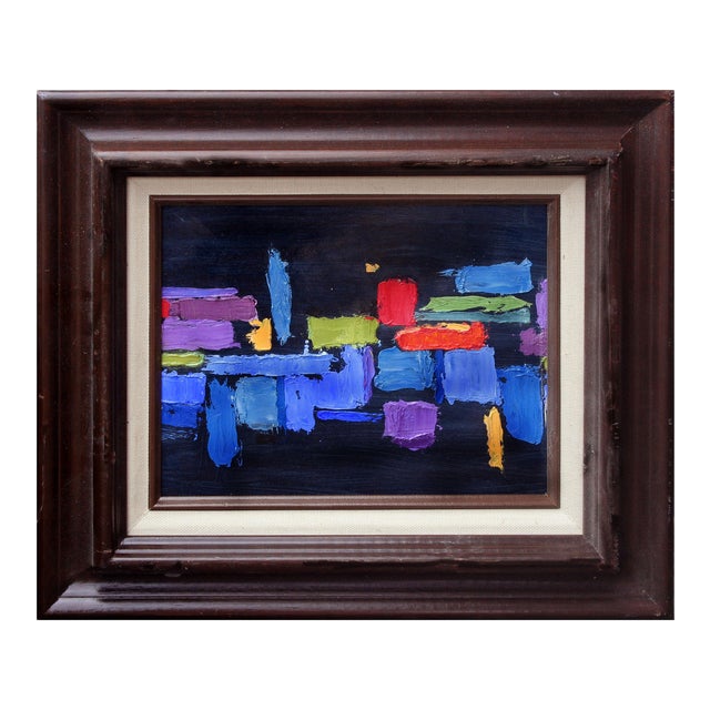 Mid Century Modern Multi-Color Geometric Abstract on Black by Virginia Sevier Rogers For Sale