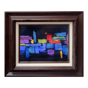 Mid Century Modern Multi-Color Geometric Abstract on Black by Virginia Sevier Rogers