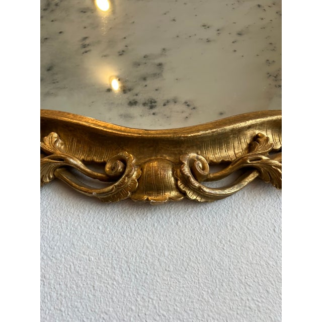 Gold Mid-Century Italian Rococo Revival Giltwood Mirror With Elaborate Foliate Crest For Sale - Image 8 of 15
