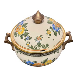 Vintage Asta Enamelware 2 Qt Dutch Oven Old Amsterdam Floral Casserole Pot Lid For Sale