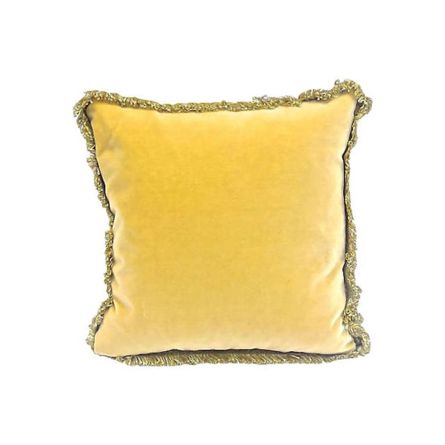 19th-century floral Aubusson and velvet pillow with decorative fringe and floral needlepoint in the center. Velvet...