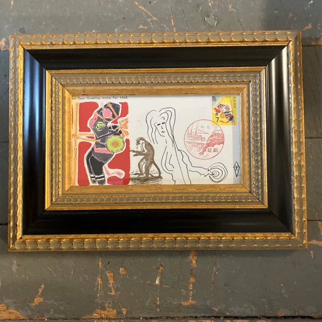 Contemporary Original Judy Henn Abstract Ink Drawing/Collage “First Day Monkeying Around “ Framed For Sale - Image 4 of 4