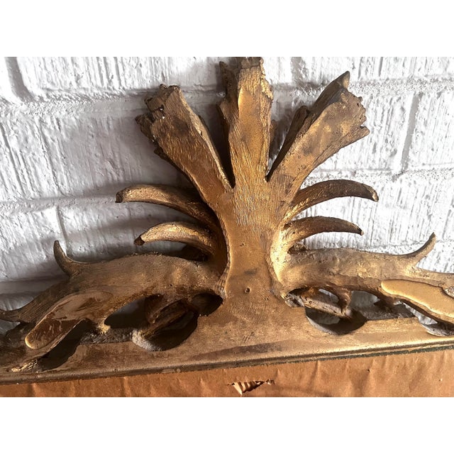 Wood Antique French Carved Giltwood Wheat & Foliate Motif Crest Beveled Mirror For Sale - Image 7 of 10