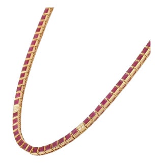 18k Yellow Gold Ruby and Diamond Necklace, 15.5ct Ruby, Modern Design For Sale