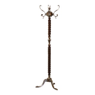 Early 20th Century French Walnut Barley Twist and Gilt Brass Standing Hall Tree For Sale