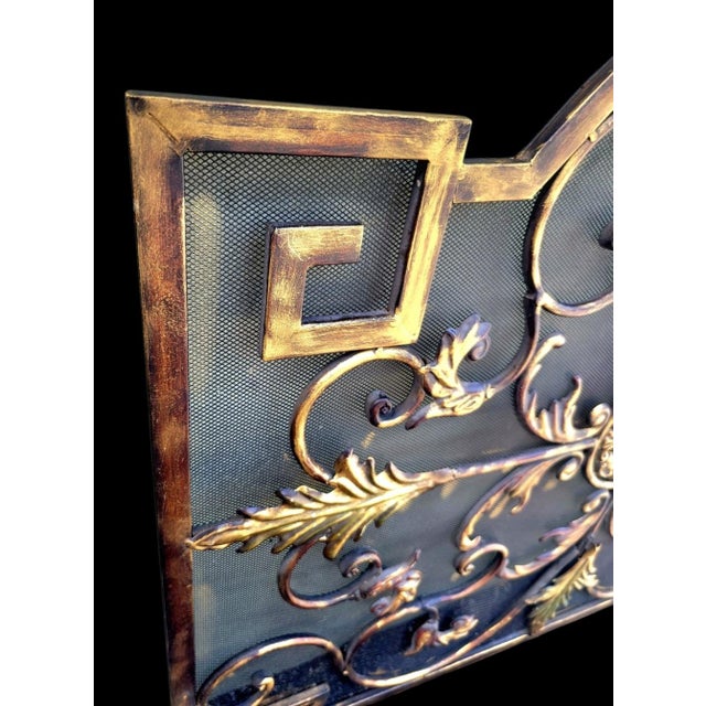 Hollywood Regency Vintage Ornate Hollywood Regency Greek Key Gold Gilt Scrollwork Fire Place Screen For Sale - Image 3 of 8
