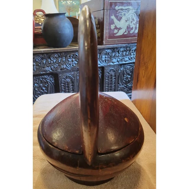 Brown Antique Chinese Lacquered Wood Rice/Bun Basket For Sale - Image 8 of 8