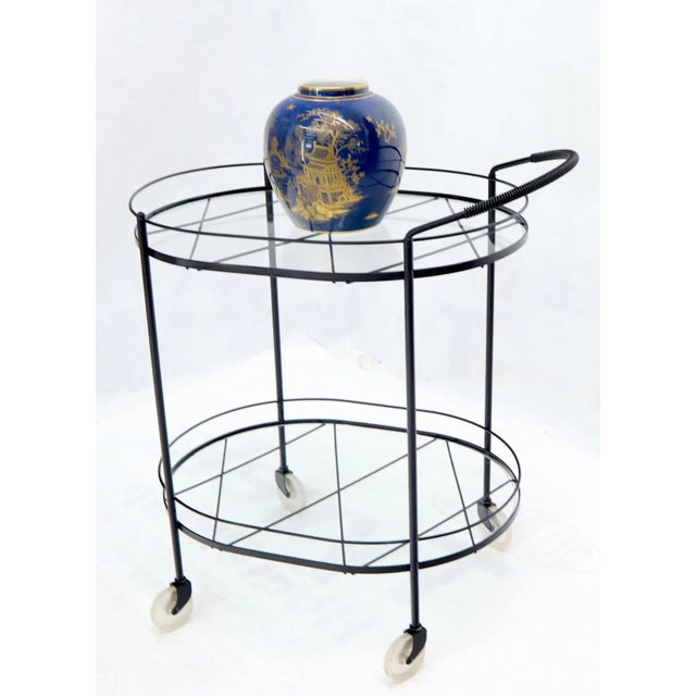 Oval Mid-Century Modern Black Lacquer Serving Bar Tea Cart For Sale - Image 10 of 13