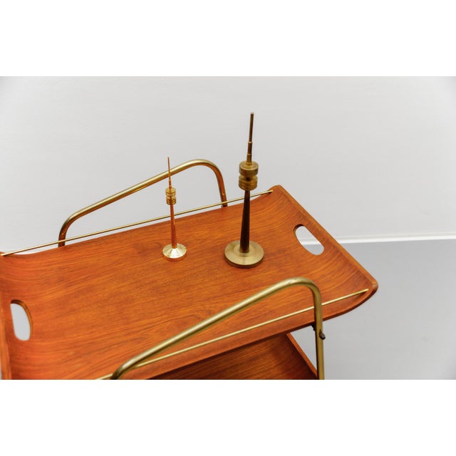 Mid-Century Modern Serving Cart in Teak and Brass with Removable Tray, 1950s For Sale - Image 14 of 15