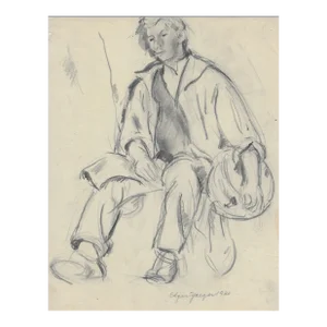 1933 Edgar Yaeger Seated Male Figure Drawing