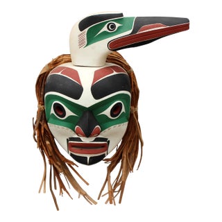 Pacific North West Carved Wood Indian Mask For Sale