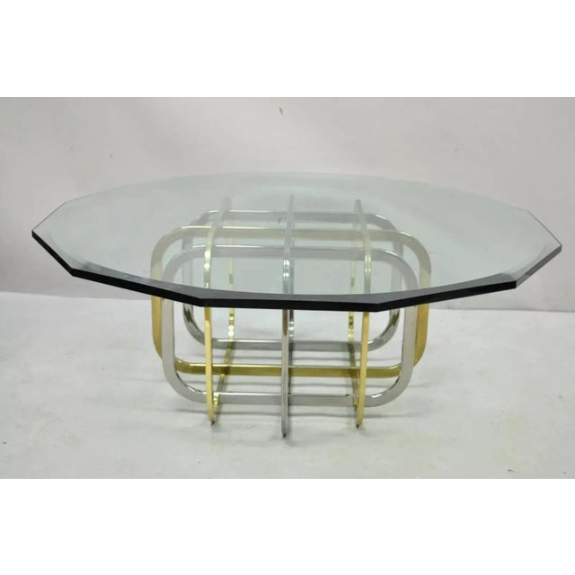 Mid-Century Modern Mid Century Modern Pierre Cardin Style Brass & Chrome Glass Top Coffee Table For Sale - Image 3 of 12