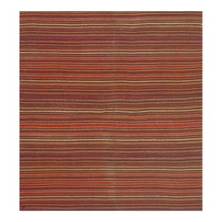 1950s Colorful Ground Geometric Vintage Flatweave Turkish Kilim Small Rug For Sale