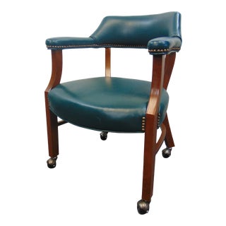 Mahogany & Leather Rolling Office Chair For Sale