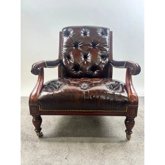Hickory Chair Furniture Company Chesterfield English Style Tufted Leather Library Chair & Ottoman by Hickory For Sale - Image 4 of 18