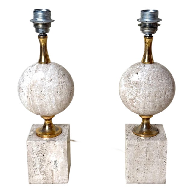 Travertine Table Lamps by Philippe Barbier for Maison Barbier, 1960s, Set of 2 For Sale
