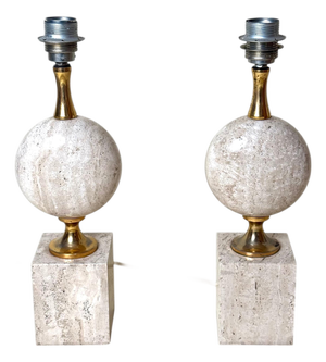Travertine Table Lamps by Philippe Barbier for Maison Barbier, 1960s, Set of 2