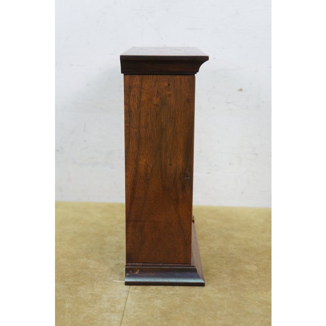Brown Vintage Mission Arts & Crafts Oak Table Top Quartz Mantel Clock Drawer Bat Op For Sale - Image 8 of 16