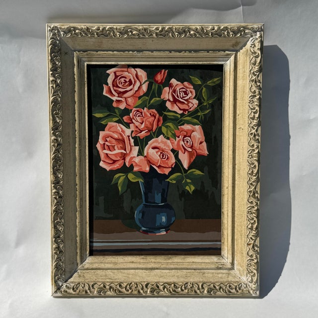 Rose Still Life Paint by Number Original Framed Artwork For Sale In Columbia, SC - Image 6 of 6