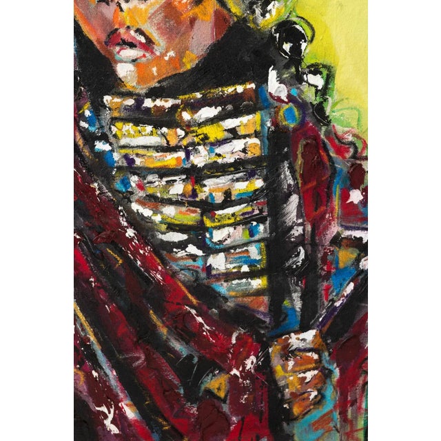 Textile Abstract Painting of an Indian on Canvas For Sale - Image 7 of 10