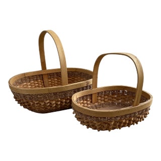 Vintage Split Oak Curly Cue Gathering Baskets-A Pair For Sale