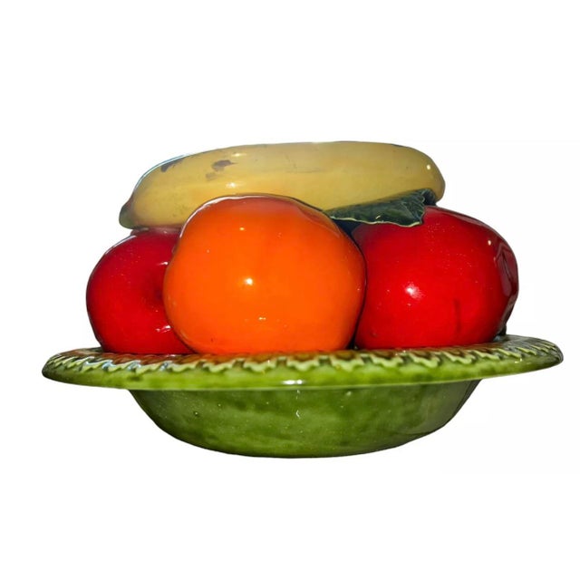 Mid 20th Century Majolica Ceramic Pottery Fruit Bowl Basket Centerpiece For Sale - Image 4 of 7