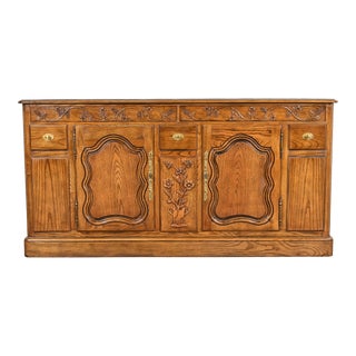 French Provincial Louis XV Carved Oak Sideboard in the Manner of Baker Furniture For Sale