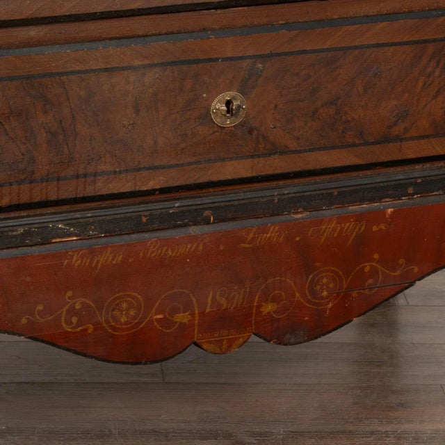 Tall Original Painted Pine Chest of Five Drawers, Dated 1850 For Sale - Image 10 of 12