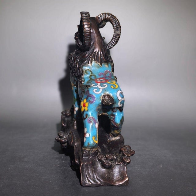 Mid 20th Century Hand-Wired Cloisonne Copper Leader Goat Sculpture For Sale - Image 4 of 9