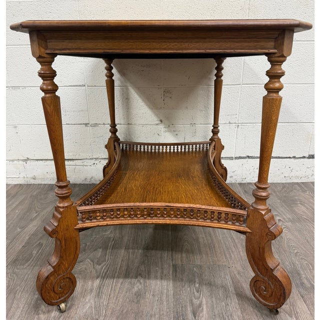 Antique Victorian Eastlake Solid Oak Hall Table Console Table Library Table For Sale - Image 13 of 17