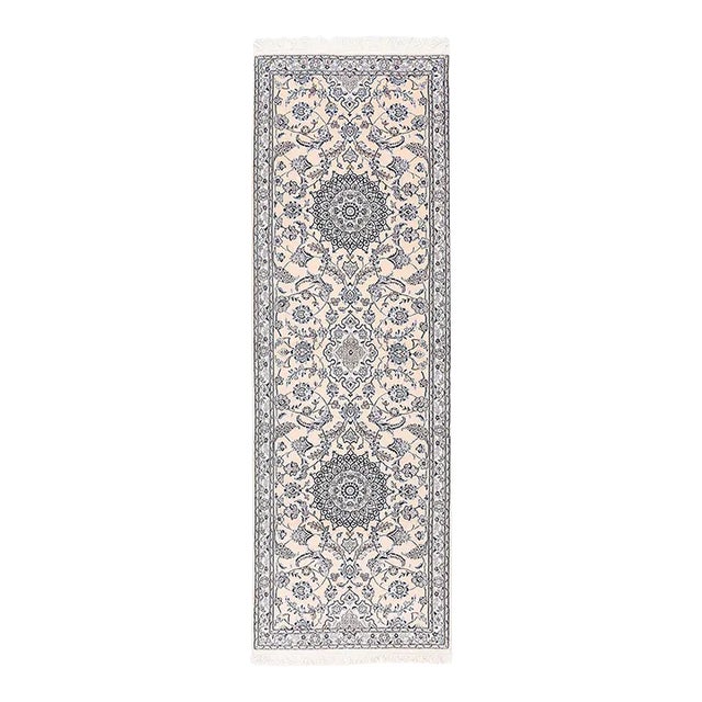 Fine Hand Knotted Silk & Wool Persian Nain Runner For Sale