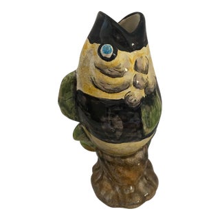 1960s Majolica Gurgling Fish “Glug Jug” For Sale