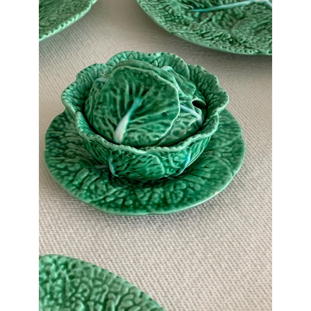 1930s Bordallo Pinheiro Cabbage Plates and Bowl Service Set 8 Pieces