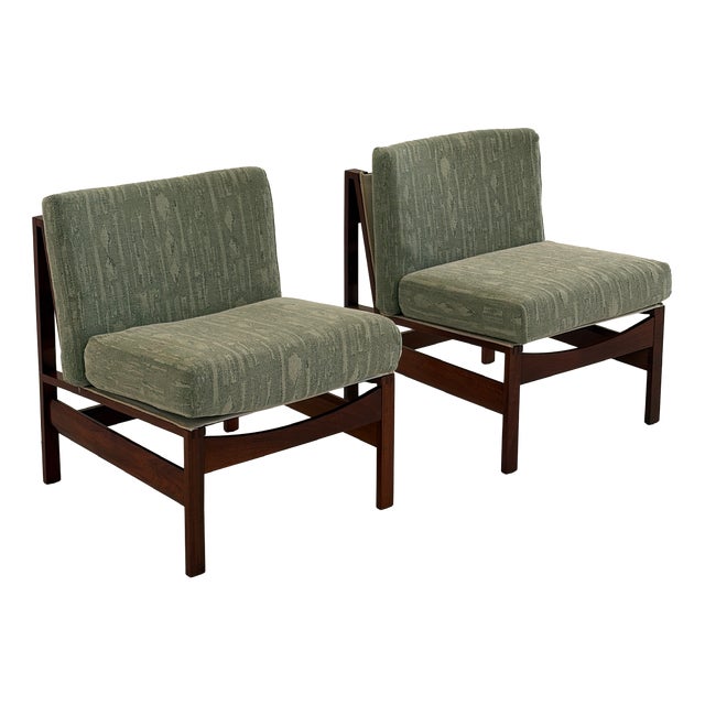 Brutalist Chairs with Wooden Frame and Fabric Padding, 1970s, Set of 2 For Sale