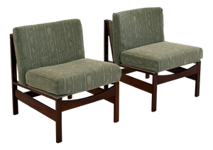 Brutalist Chairs with Wooden Frame and Fabric Padding, 1970s, Set of 2