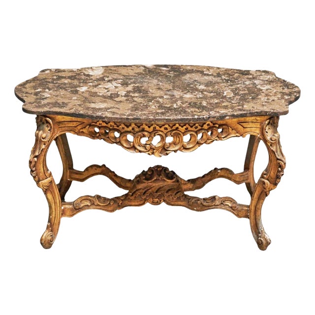 18th Century Italian Carved Giltwood Center Table with Marble Serpentine Top For Sale