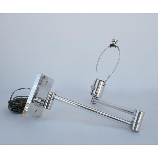 Silver Vintage C.1970s Georg W. Hanson for Hanson Lighting Co.Signed Chrome Plated Swing-Arm Wall Sconces - a Pair For Sale - Image 8 of 13