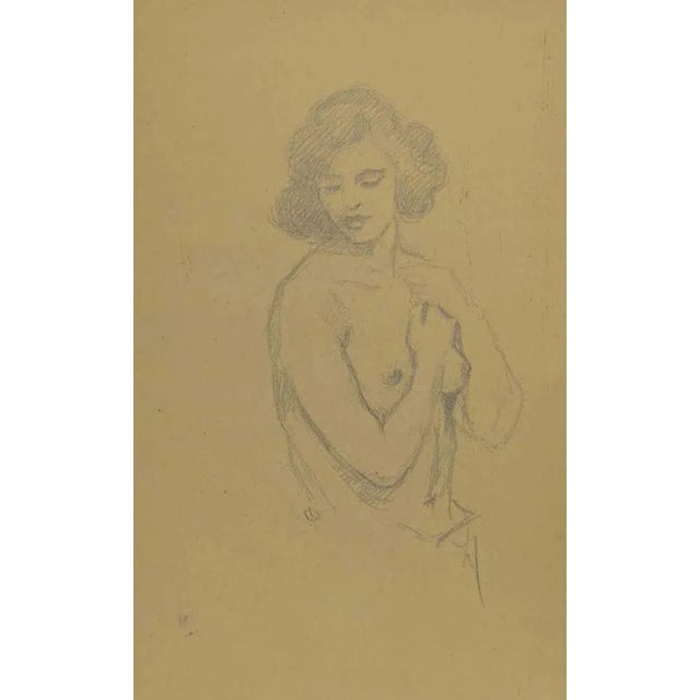Nude is a Drawing in pencil realized by Augusto Monari in the Early-20th Century. Good conditions, including a creamy-...